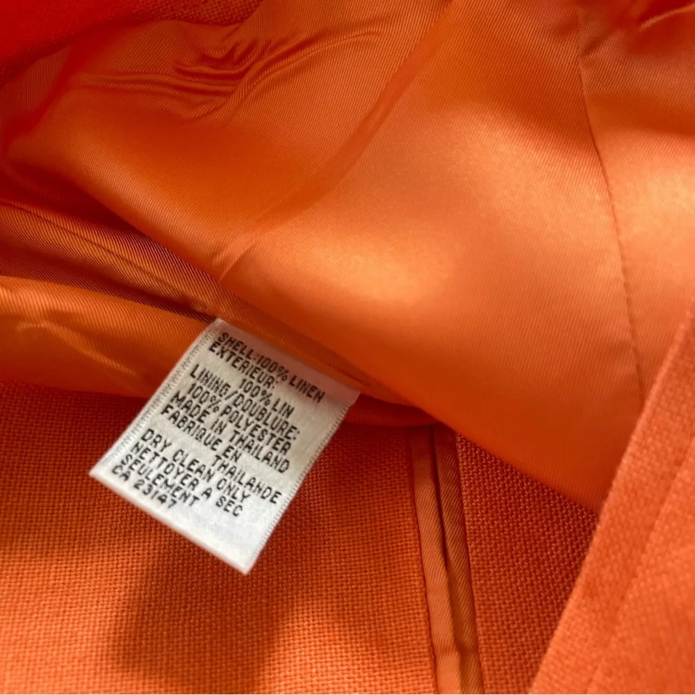 Talbots 100% linen bright orange collared short jacket women's size 8 - Picture 6 of 7